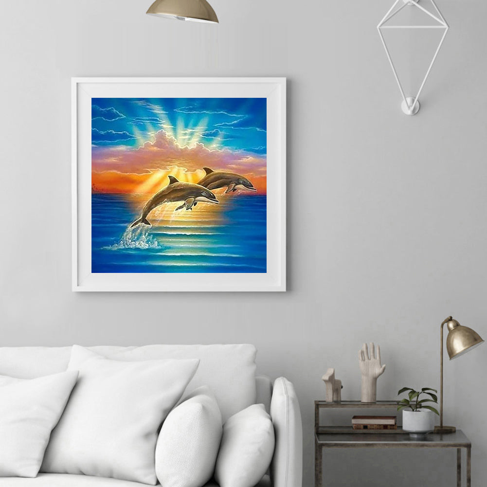 Jumping Dolphin - Full Round Drill Diamond Painting 30*30CM