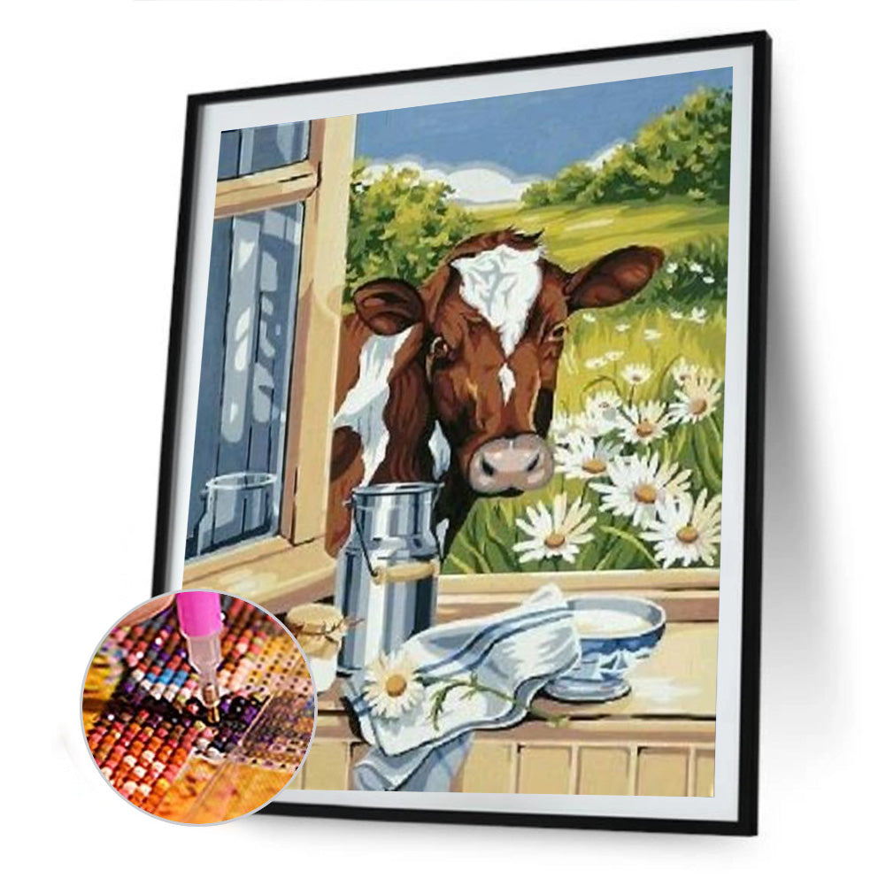 Window Cow - Full Round Drill Diamond Painting 30*40CM