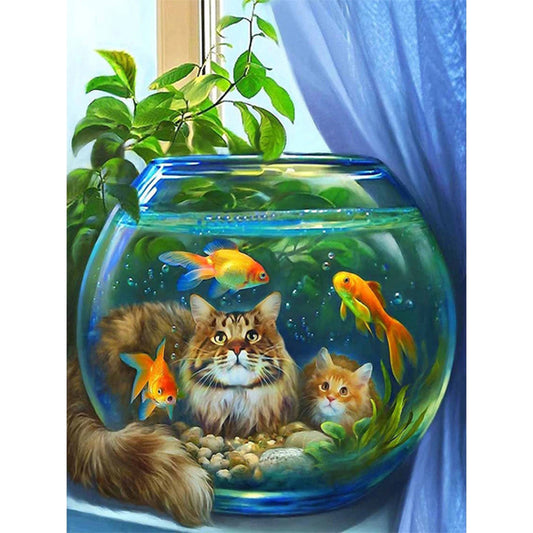 Aquarium Cat - Full Round Drill Diamond Painting 30*40CM