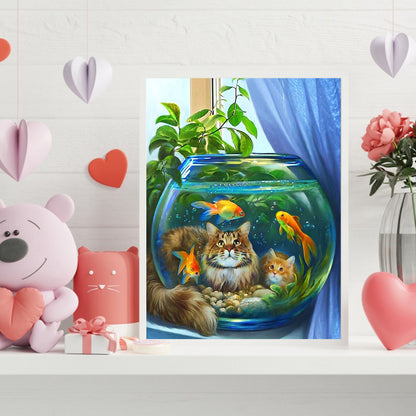 Aquarium Cat - Full Round Drill Diamond Painting 30*40CM