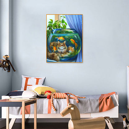 Aquarium Cat - Full Round Drill Diamond Painting 30*40CM