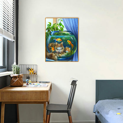 Aquarium Cat - Full Round Drill Diamond Painting 30*40CM