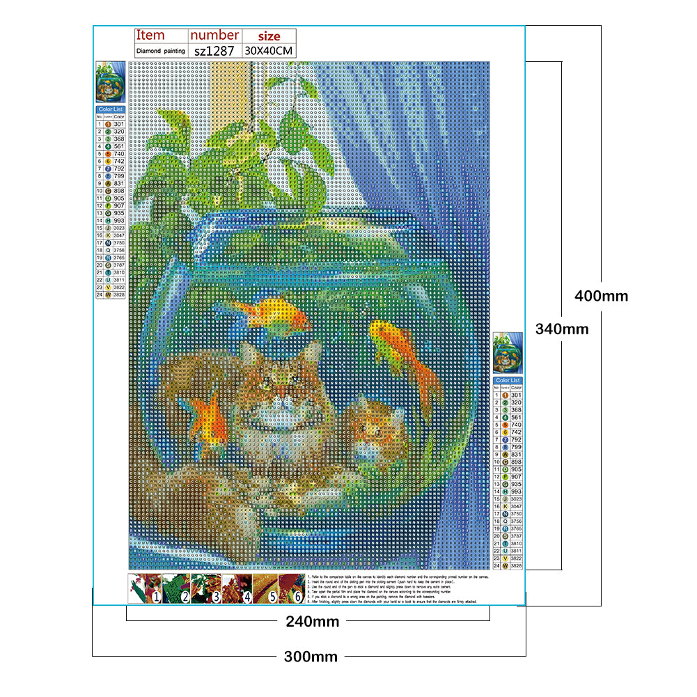 Aquarium Cat - Full Round Drill Diamond Painting 30*40CM