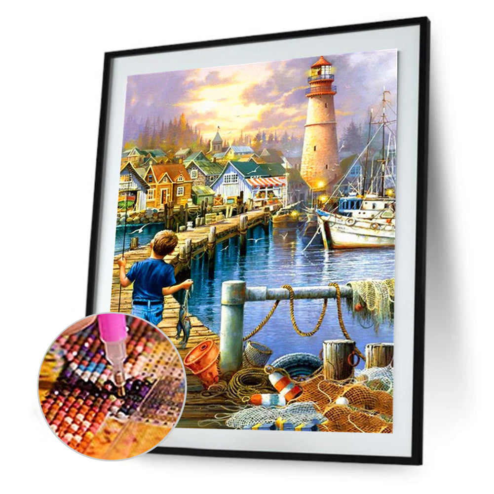 Fishing Children - Full Round Drill Diamond Painting 30*40CM