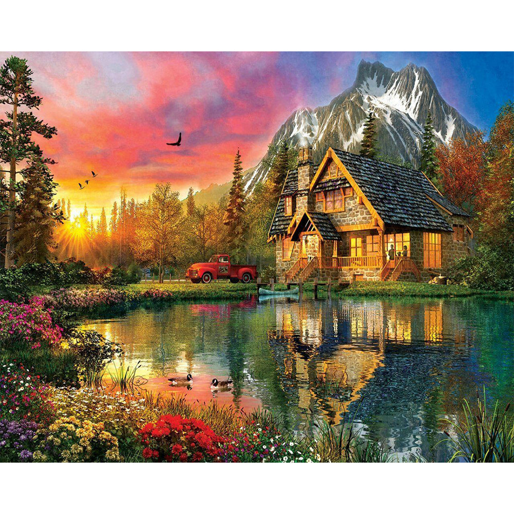 Cabin Landscape - Full Round Drill Diamond Painting 50*40CM