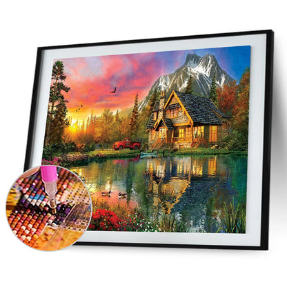 Cabin Landscape - Full Round Drill Diamond Painting 50*40CM