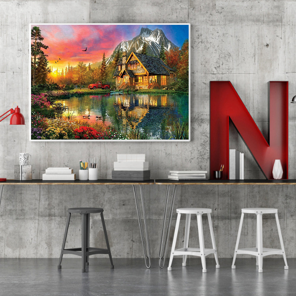 Cabin Landscape - Full Round Drill Diamond Painting 50*40CM