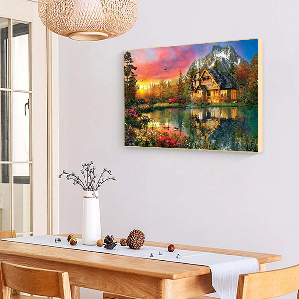 Cabin Landscape - Full Round Drill Diamond Painting 50*40CM