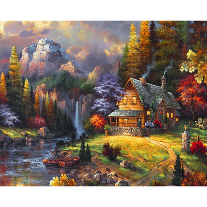 Cabin Landscape - Full Round Drill Diamond Painting 50*40CM
