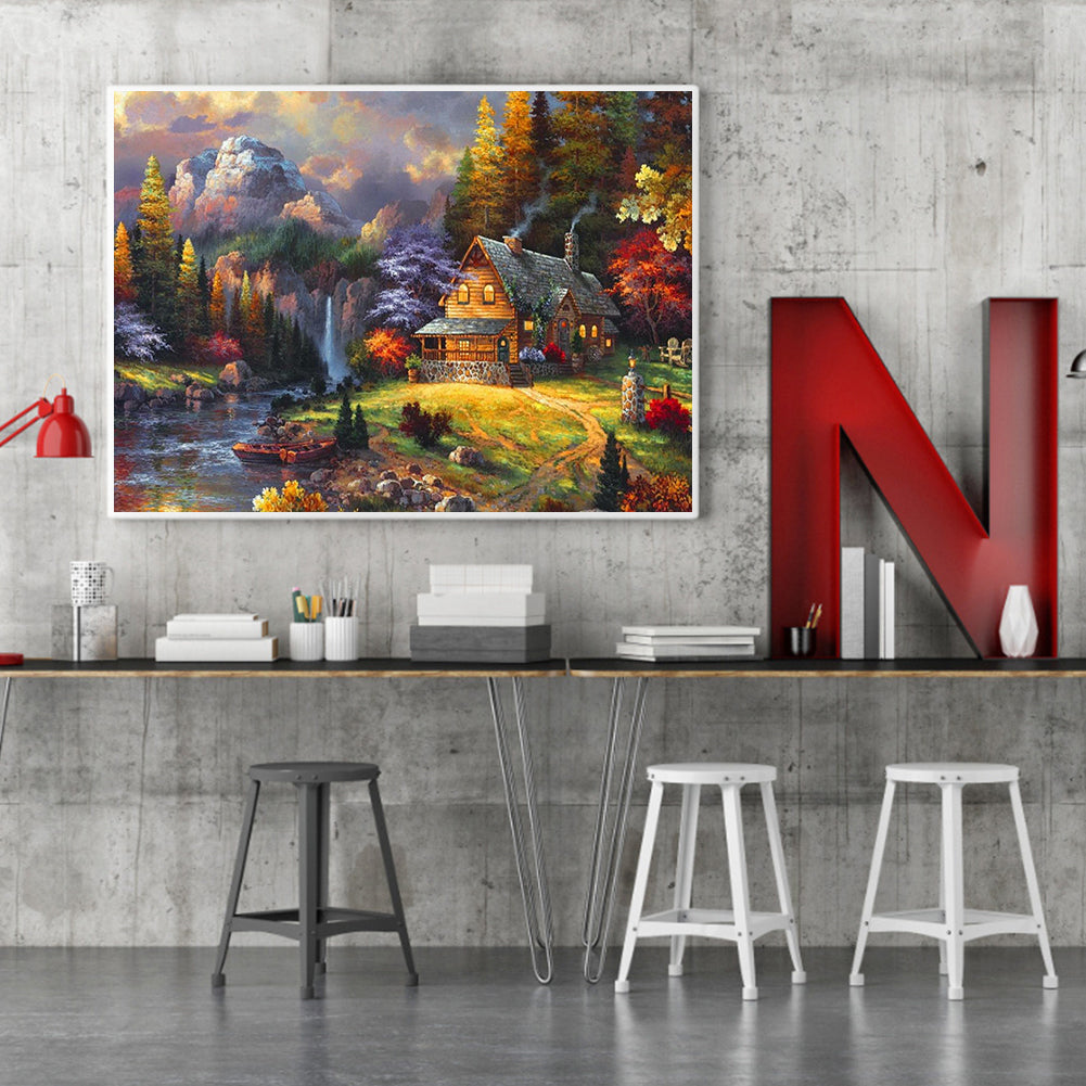 Cabin Landscape - Full Round Drill Diamond Painting 50*40CM