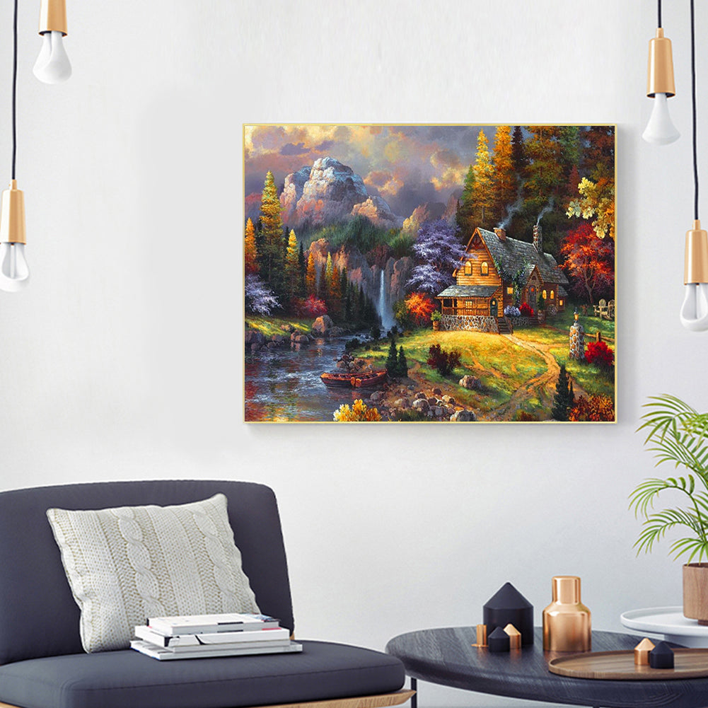 Cabin Landscape - Full Round Drill Diamond Painting 50*40CM