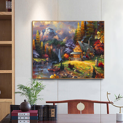 Cabin Landscape - Full Round Drill Diamond Painting 50*40CM