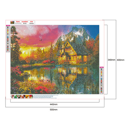 Cabin Landscape - Full Round Drill Diamond Painting 50*40CM