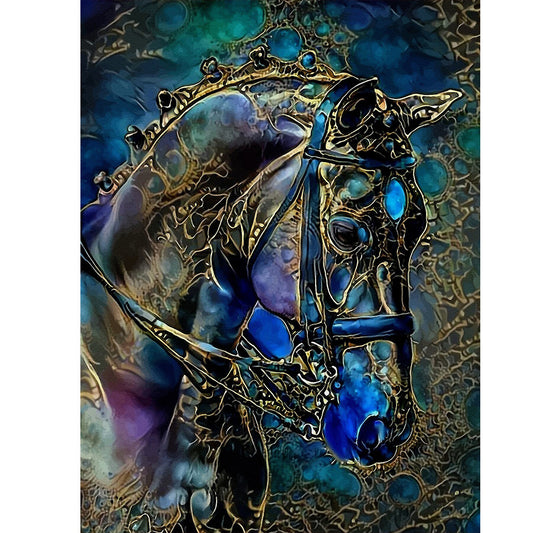 Blue Horse - Full Round Drill Diamond Painting 30*40CM