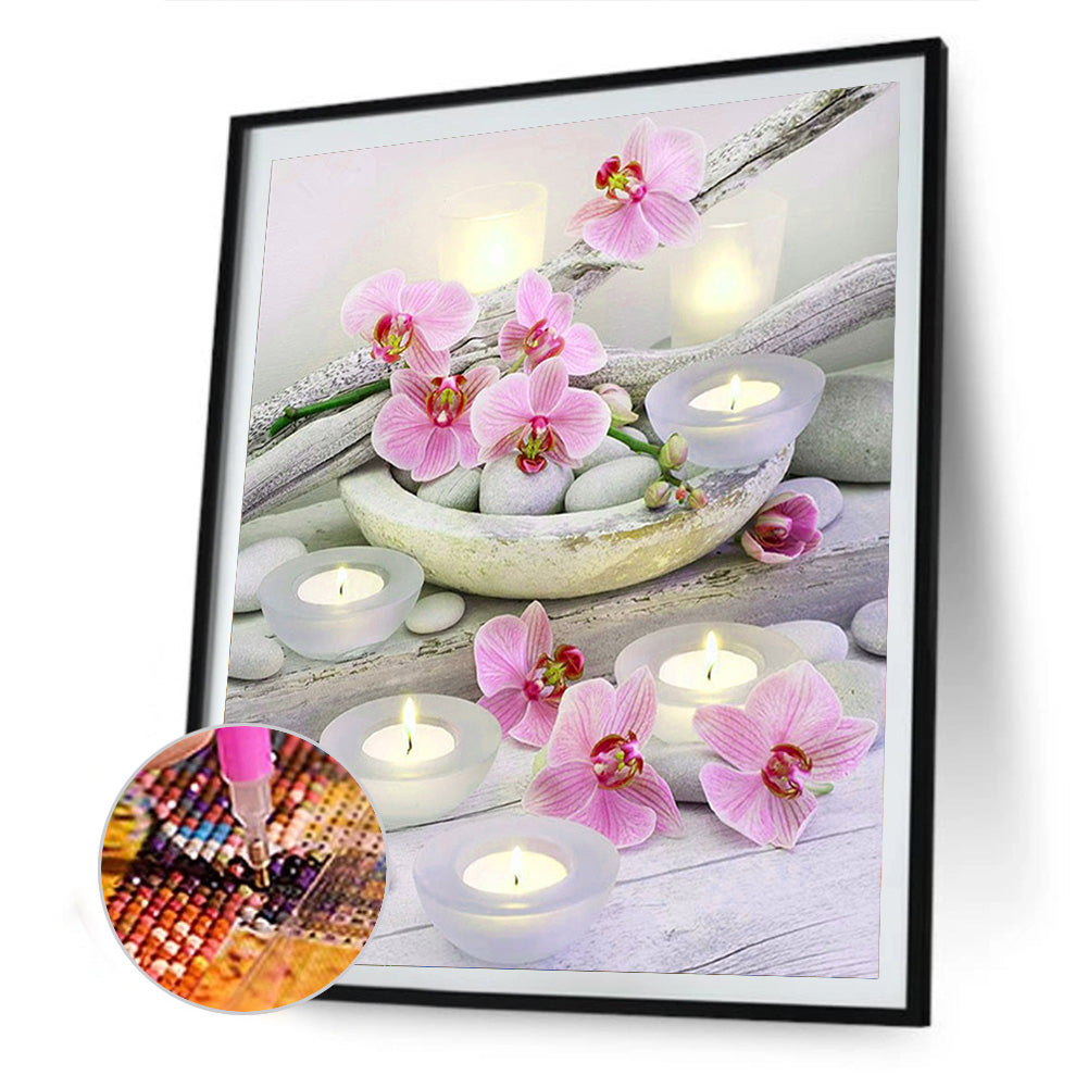 Phalaenopsis Candle - Full Round Drill Diamond Painting 30*40CM