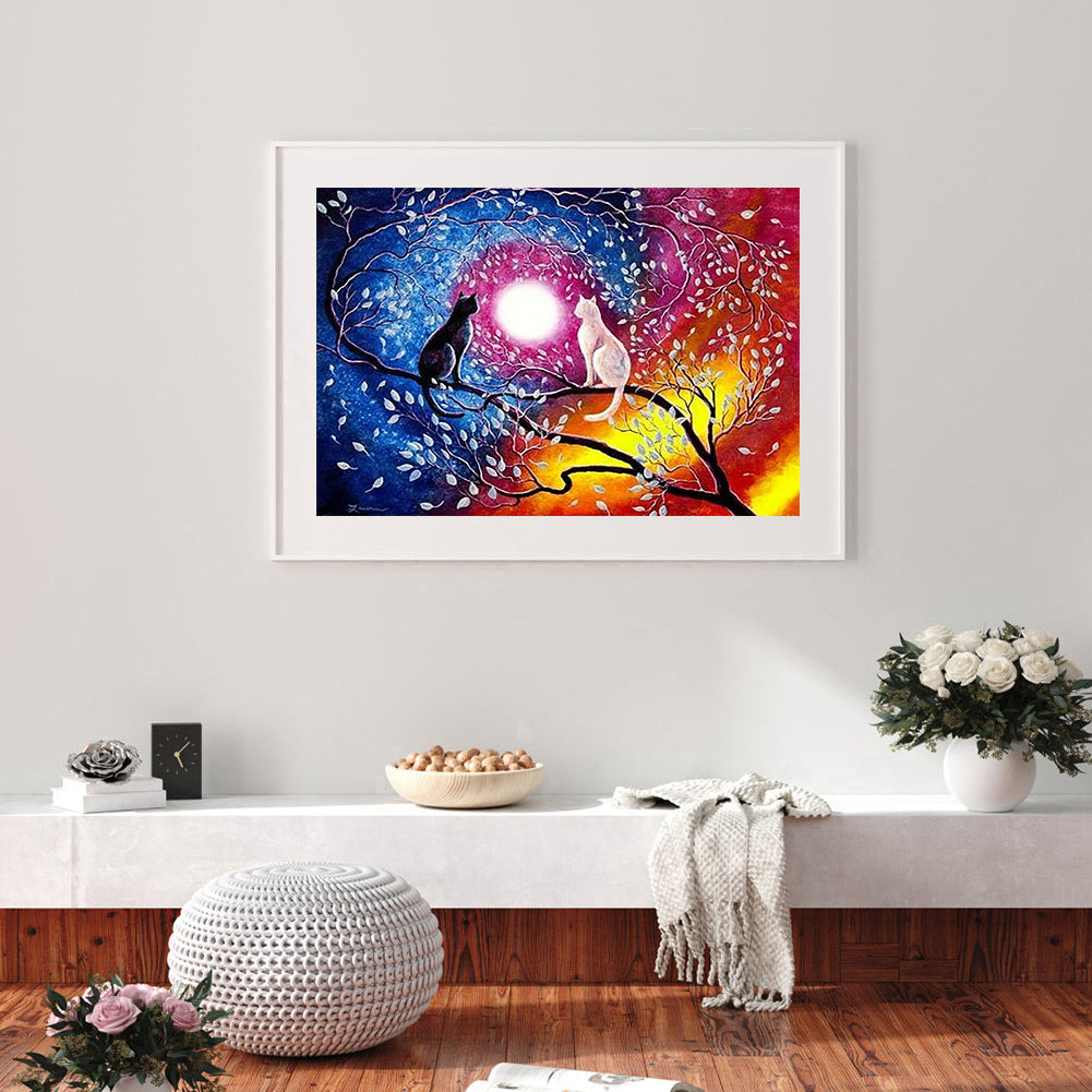 Cats Moon - Full Round Drill Diamond Painting 40*30CM