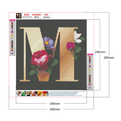 Flower Letter - Full Round Drill Diamond Painting 30*30CM