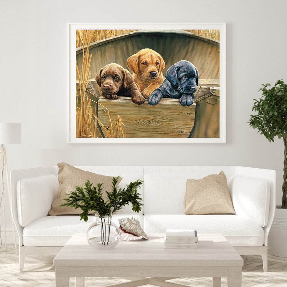 Three Dogs - Full Round Drill Diamond Painting 40*30CM