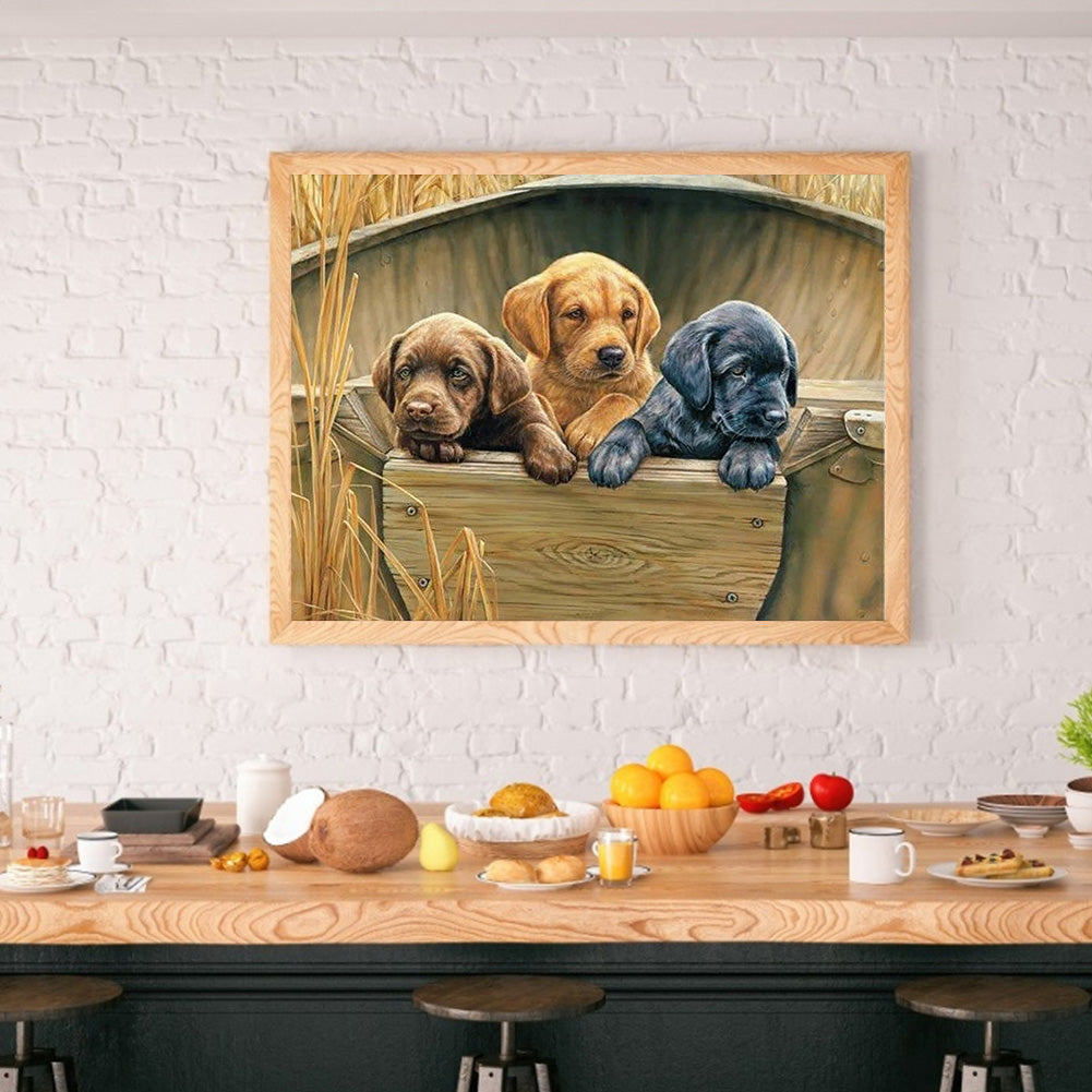Three Dogs - Full Round Drill Diamond Painting 40*30CM