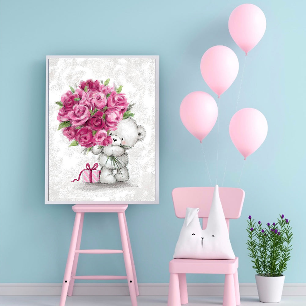 Bouquet Bear - Full Round Drill Diamond Painting 30*40CM