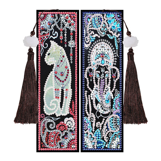 2pcs Creative DIY Bookmark Diamond Painting Special Leather Tassel Tag Arts