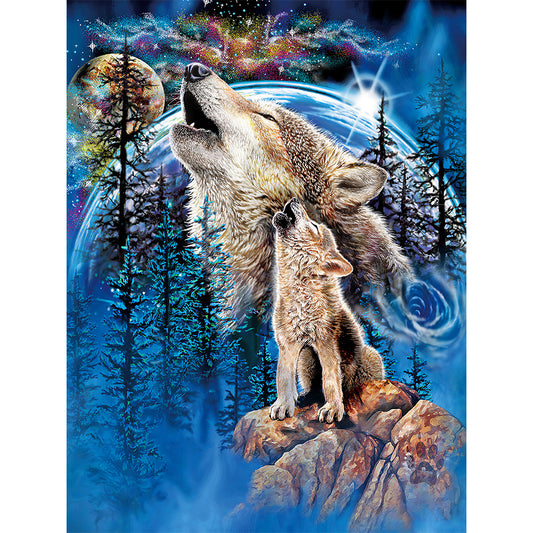 Moon Wolf - Full Round Drill Diamond Painting 30*40CM