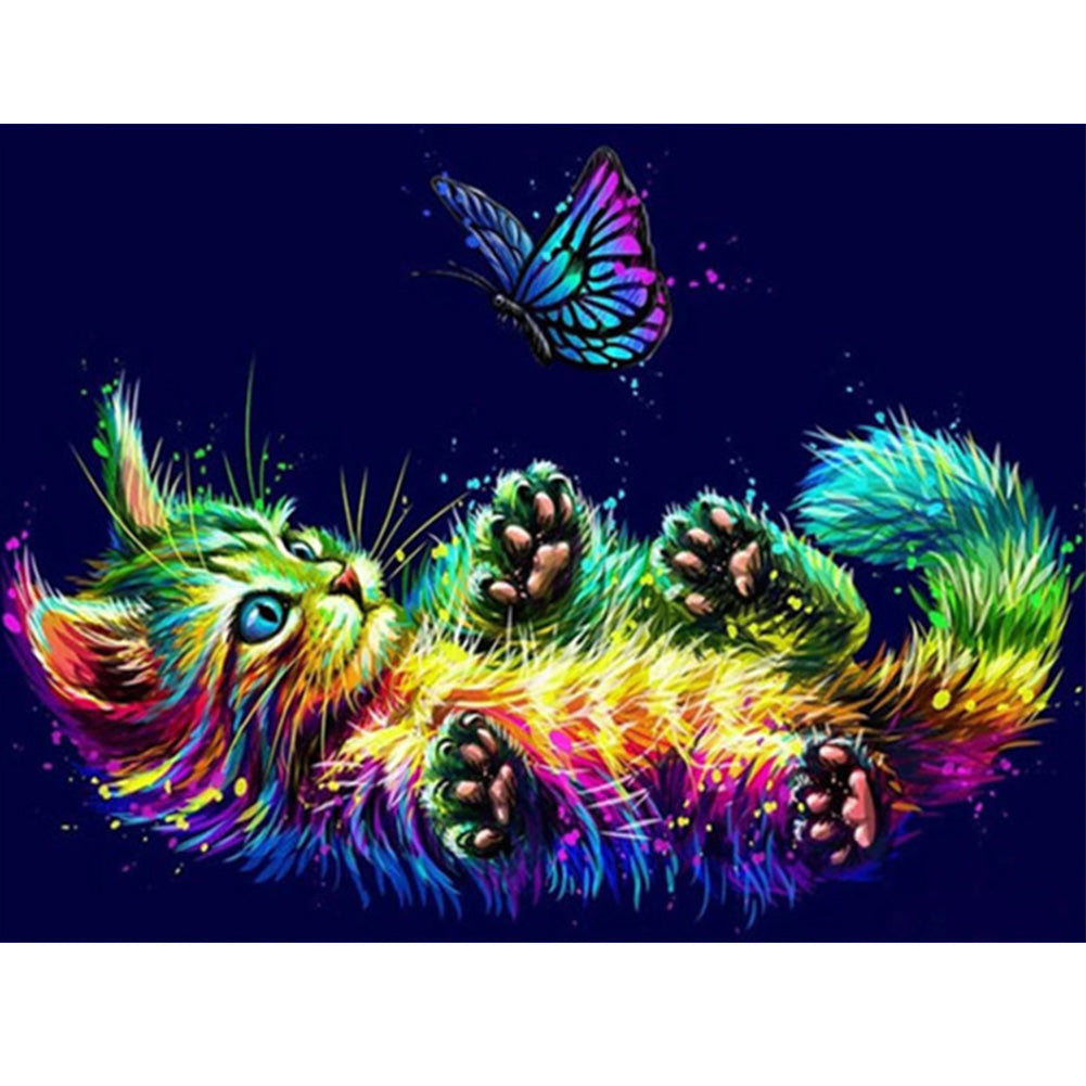 Cat Colorful - Full Round Drill Diamond Painting 50*40CM