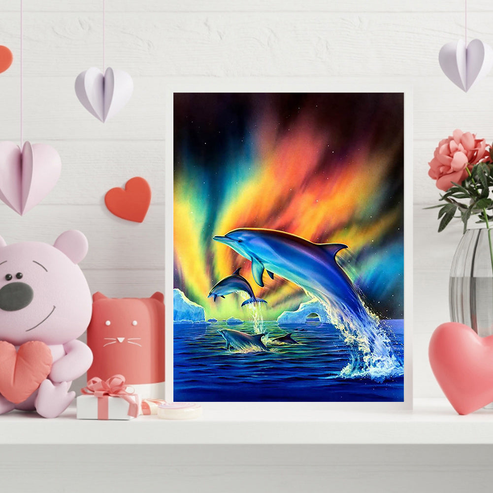 Dolphins Aurora - Full Round Drill Diamond Painting 30*40CM