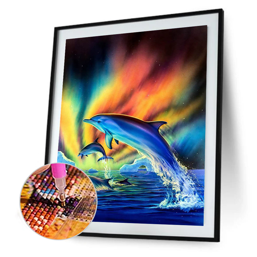 Dolphins Aurora - Full Round Drill Diamond Painting 30*40CM