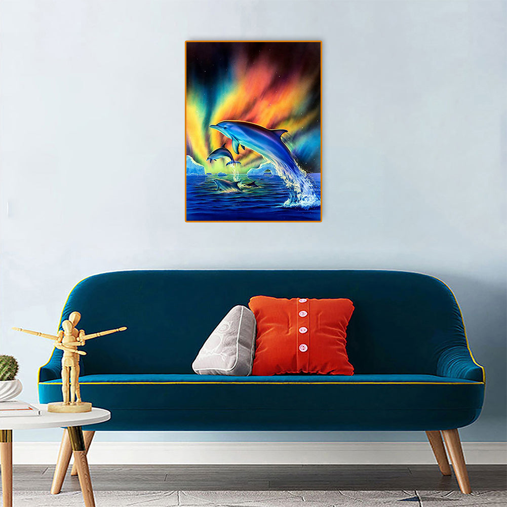 Dolphins Aurora - Full Round Drill Diamond Painting 30*40CM