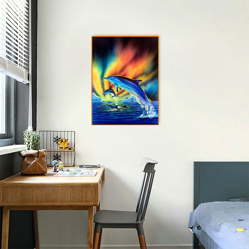 Dolphins Aurora - Full Round Drill Diamond Painting 30*40CM