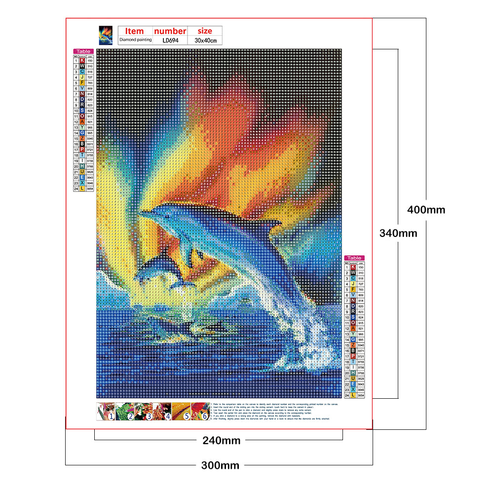 Dolphins Aurora - Full Round Drill Diamond Painting 30*40CM