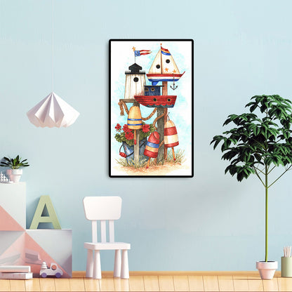 Beach Ship - Full Round Drill Diamond Painting 30*50CM