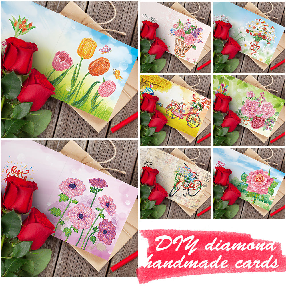 8pcs Diamond Painting Greeting Cards 5D DIY Special-shaped Drill Postcards