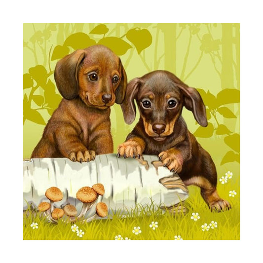 Two Dogs - Full Round Drill Diamond Painting 30*30CM