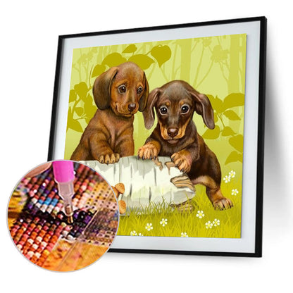 Two Dogs - Full Round Drill Diamond Painting 30*30CM