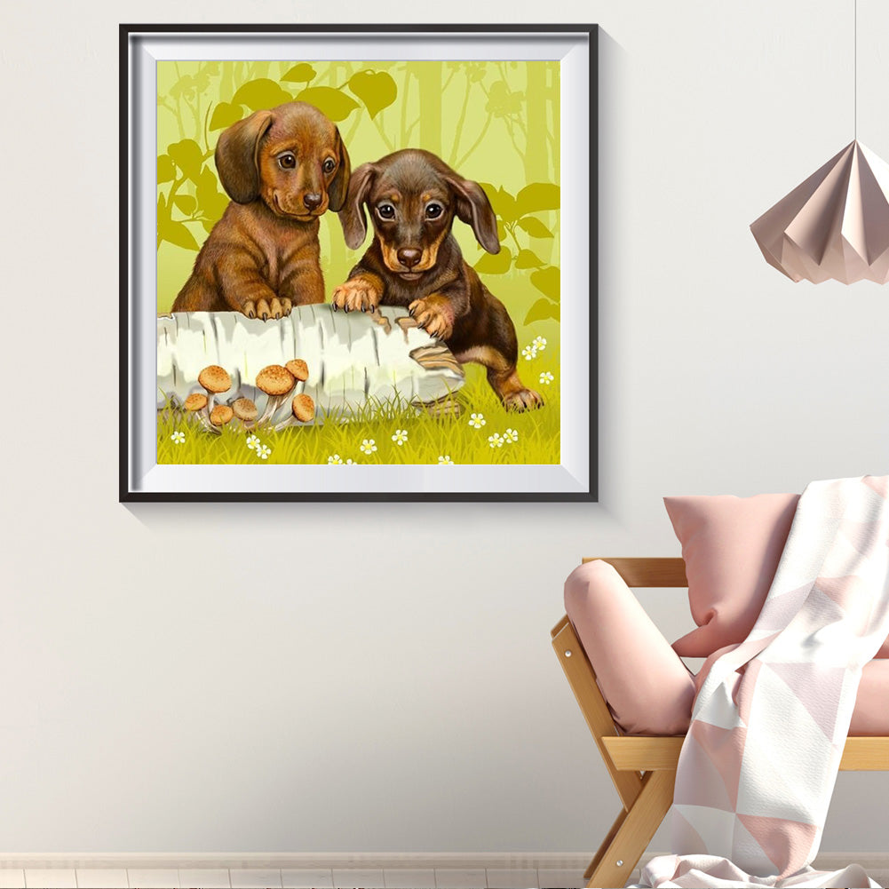 Two Dogs - Full Round Drill Diamond Painting 30*30CM