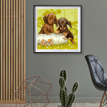 Two Dogs - Full Round Drill Diamond Painting 30*30CM