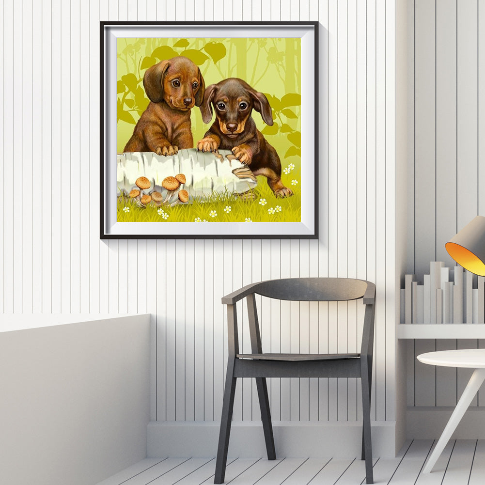 Two Dogs - Full Round Drill Diamond Painting 30*30CM