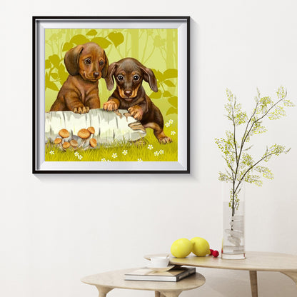 Two Dogs - Full Round Drill Diamond Painting 30*30CM