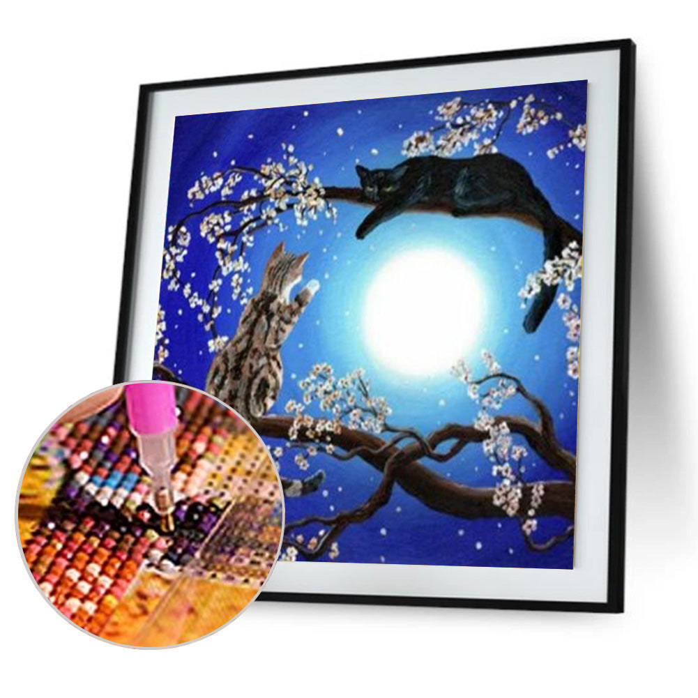 Cat Moon - Full Round Drill Diamond Painting 30*30CM