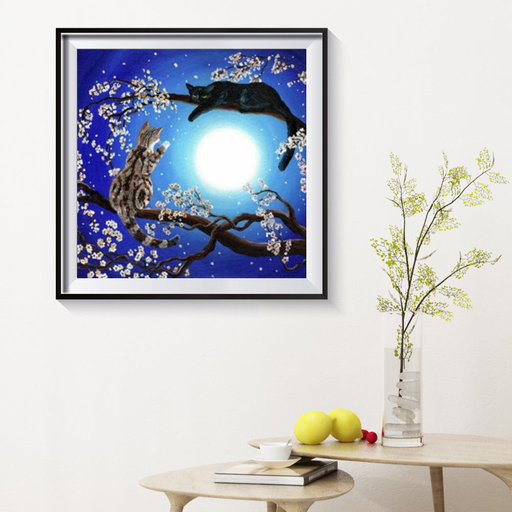 Cat Moon - Full Round Drill Diamond Painting 30*30CM