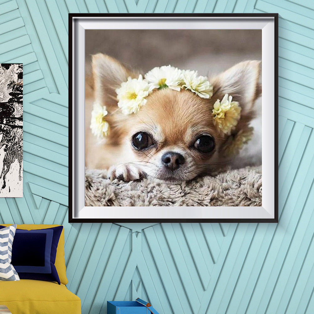 Flower Dog - Full Round Drill Diamond Painting 30*30CM