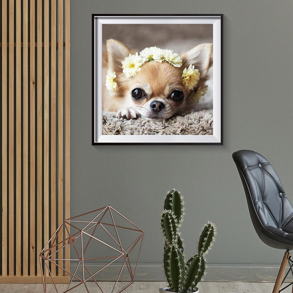 Flower Dog - Full Round Drill Diamond Painting 30*30CM