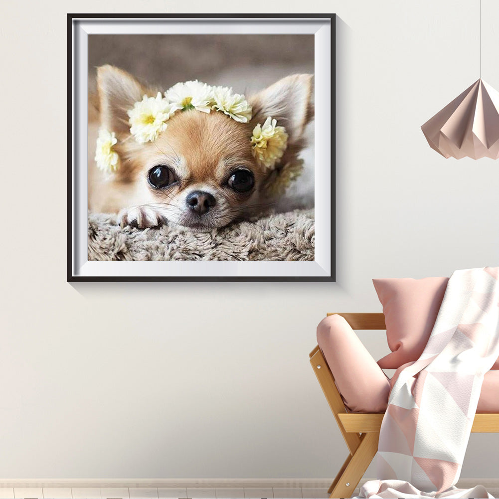 Flower Dog - Full Round Drill Diamond Painting 30*30CM
