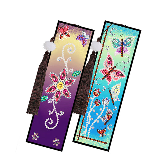 2pcs Creative DIY Diamond Painting Bookmark Special Leather Tassel Tags Art