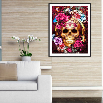 Flower Skull - Full Round Drill Diamond Painting 30*40CM
