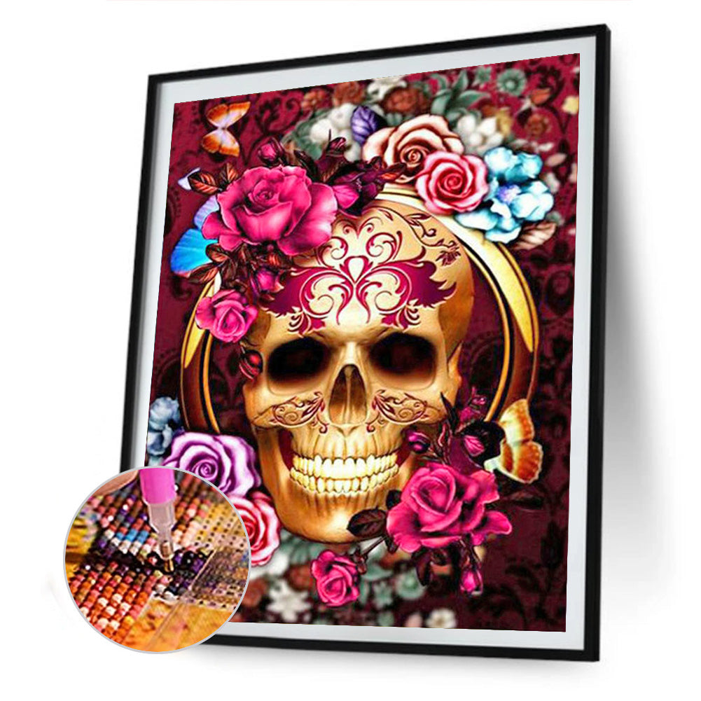 Flower Skull - Full Round Drill Diamond Painting 30*40CM