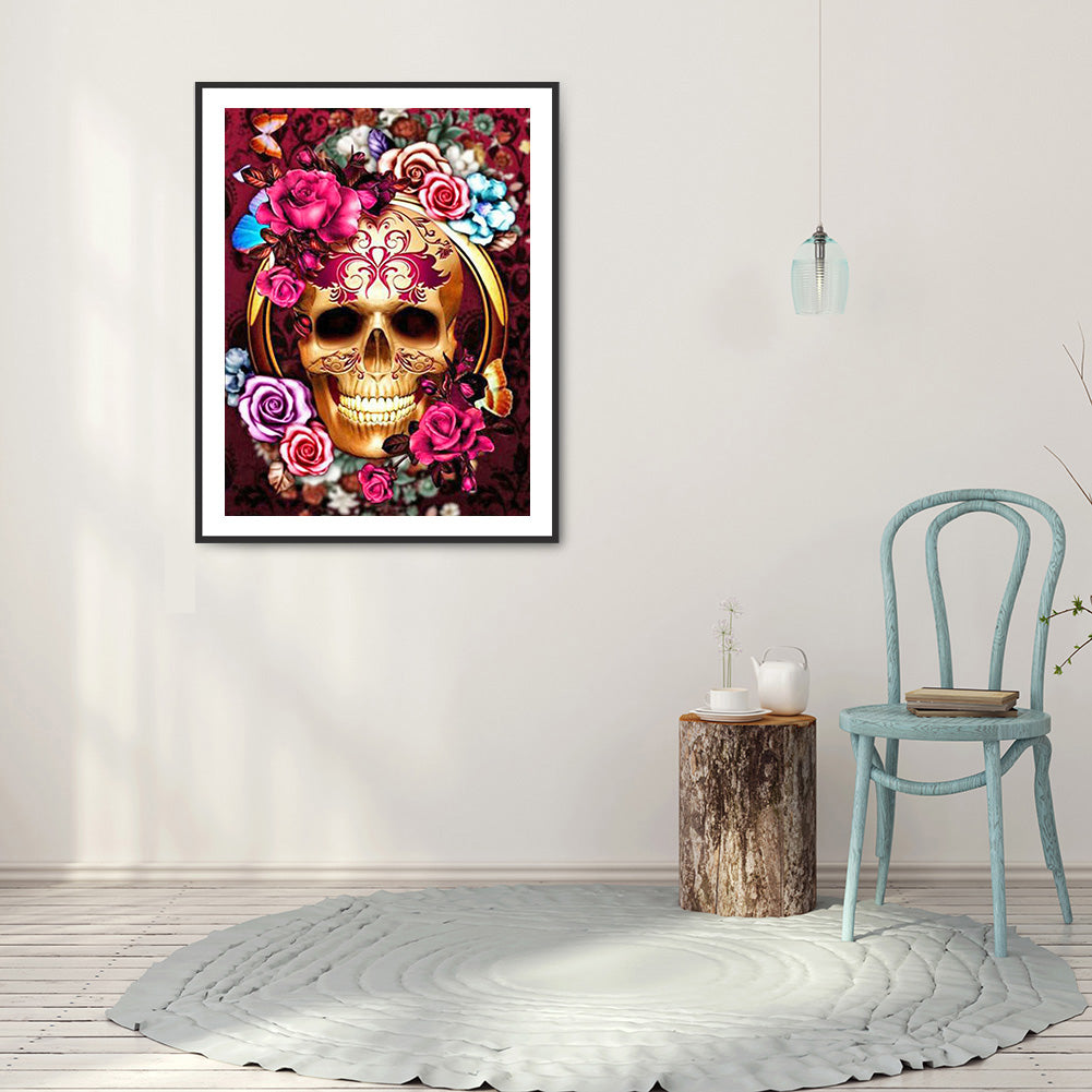 Flower Skull - Full Round Drill Diamond Painting 30*40CM