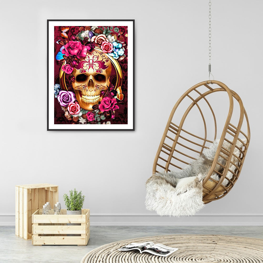 Flower Skull - Full Round Drill Diamond Painting 30*40CM